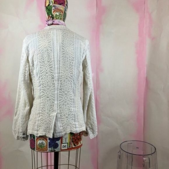 Anthro Cartonnier Lupe Lace Ivory Blazer Jacket Patchwork Paneled - Picture 6 of 8